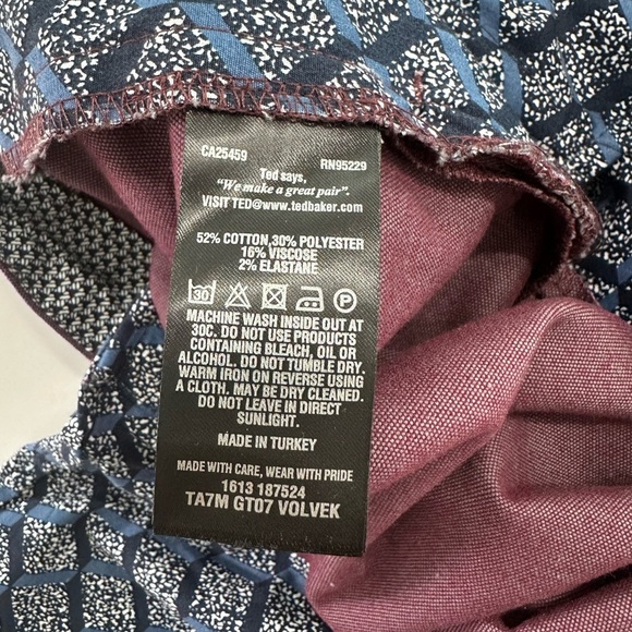 Ted Baker Bordeaux Chino trousers Pants Size 34R unaltered like new - Picture 7 of 12